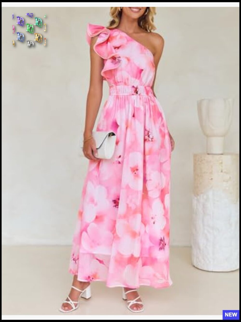 Floral Maxi Dress Boho Chic One Shoulder Ruffle Sleeveless Wedding Guest - Picture 5 of 7